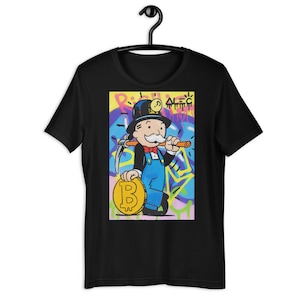 Alec Monopoly T-shirt Mr Monopoly Bitcoin Art Unisex Softstyle T-Shirt Street Art T-Shirt Cryptocurrency Art T-Shirt