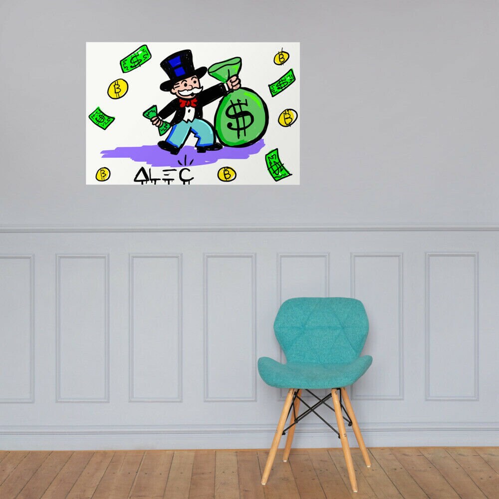 Alec Monopoly Picture Print Mr Monopoly With Bictoin Wall Art Picture Cryptocurrency Art for