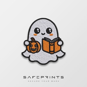 Ghost with Book and Pumpkin Embroidery Design, 4 Sizes, Cute Ghost Design, Embroidery Ghost File, Trendy Design, Halloween Design