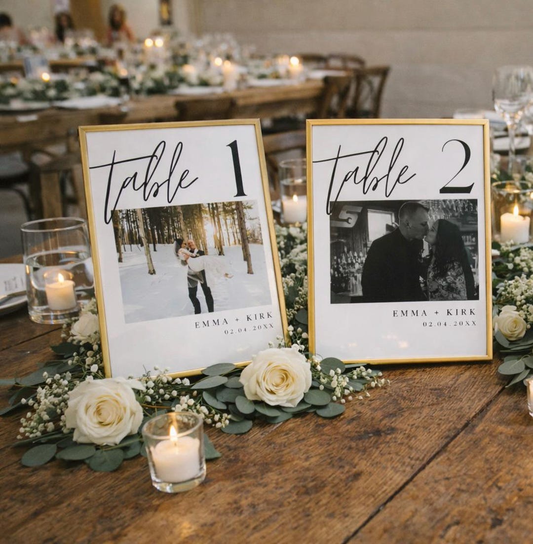 Custom Wedding Table Numbers With Photo – Editable Canva Template ...