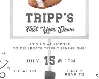 編集可能なフットボールの1歳の誕生日デコレーション｜パーティーテンプレートセット｜Canvaダウンロード