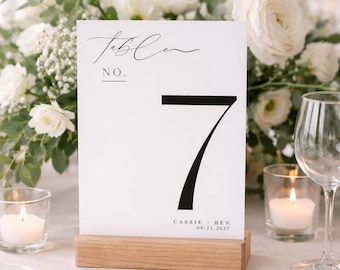 ミニマリストなウェディングテーブルナンバー｜編集可能なテンプレート｜モダンでエレガントなレセプションデコレーション｜すぐにダウンロード可能