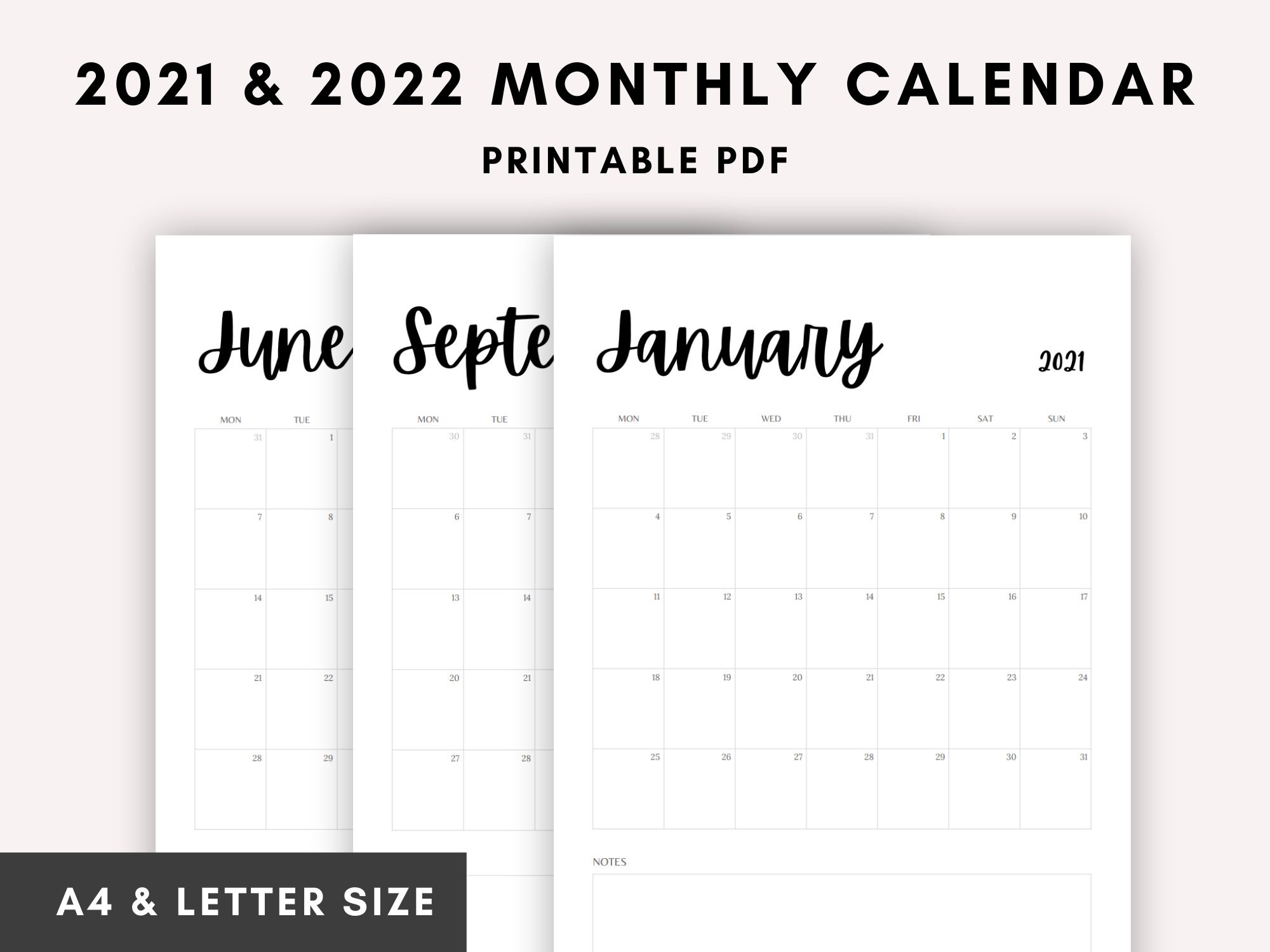 printable 2021 2022 monthly calendar vertical a4 us etsy