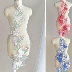 Big Size Floral Appliques, 5 Colors Embroidery Applique Patch, Lace Flower Applique Crafts, Lace Patches for Dress DIY, Wedding Appliques