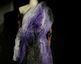 Purple Gradient Pleated Organza Fabric, Ruffled Half Meter Fabric, 140 cm Wide 3D Pleated Organza, Black Wave Lace Fabric, Wedding Dresses