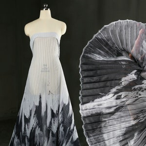 Volcanic Gray Pleated Organza Fabric, Gradient Organza Fabric, Pleated Fabric, 55'' Tulle Wedding Fabric, Fashion Fabric, Designer Fabrics