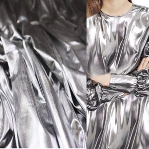 Soft-mirror Stretch Fabric, Shiny Silver-coated Fabric, PU Metallic Clothing Fabric, 60&#39;&#39; Width Background Designer Fabric, Handbag, Costume