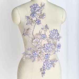 Purple 3D Floral Appliques, Embroidery DIY Flower Applique, Wedding Prom Lace Applique, Costume Accessories with Rhinestones, Mother&#39;s Day
