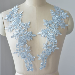 Light Blue Lace Applique, Bridal Bodice Appliques, Bead Lace Applique, Floral Lace Applique, Crochet Bodice Applique Patch, Wedding Supplies
