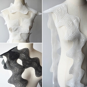 Tessuto bianco a onde curve a S, tessuto morbido traforato creativo, venduto a pezzi da 50 cm, tessuto in poliestere fai da te, tessuto psichedelico con balze, regalo perfetto