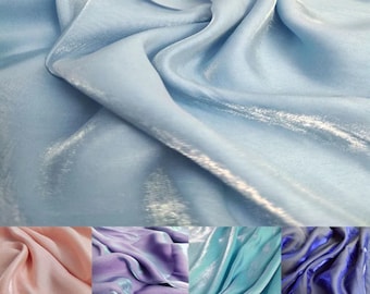 Metallic Glossy Glass Silk Fabric, Gradient Satin Mermaid Fabric, Wedding Prom Dresses, Hanfu Fabric, Decorative Fabrics, Sale By Half Meter