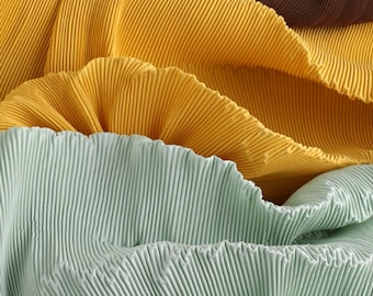 Yellow Polyester Pleated Fabric, Ruffle Pleat Fabric, 1.5m Wide Texture Wave Fabric, Wedding Prom Dress, Backdrops Fabric, Craft Decorations