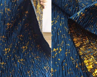 Durable Blue Gold Pleat Fabric, Creative Stretch Jacquard Fabrics, Luxury Texture Fashion Fabric, Handmade Modelling Fabrics, Sewing Fabric