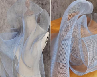 Dusty Blue Wire Mesh Fabric, Cloud And Smoke Into Rain Decor Fabric, Steel Hard Tulle Fabric, Flexible Wire Mesh, Hollow Fish Netting Mesh