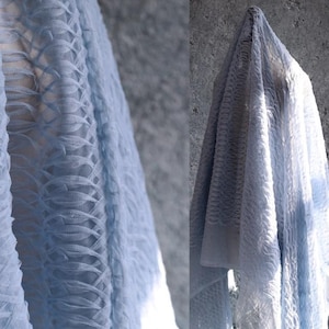 Blue Wave Dress Fabrics, Pleated Mesh Fabrics, Designer Wrinkle Fabrics, Soft Summer Dress Fabric, Textured Fabrics, Sold By Half Yard, DIY
