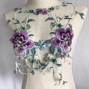 Purple Plum Embroidery Applique, Green Leaves Applique Patch, Floral Wedding Appliques, DIY Lace Flower Applique, Handmade Decoration