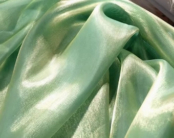 Tela de organza verde ilusión, telas de organza transparente con degradado, tela brillante para bodas, tela para coser con hilo, tela de malla para bodas