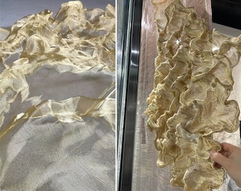 Gold Designer Diy Mesh Fabric, Malleable Rigid Decorative Fabric, Metallic Tulle Fabric, Futuristic Modern Style Fabric, 39'' Wide