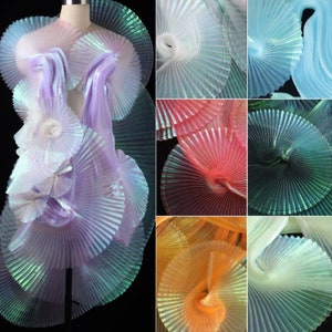 Reflective Laser Organza Fabric, Mermaid Pleated Fabric, See-through Pleats Wedding Fabrics, 57&#39;&#39; Wide Designer Fabric, Sold by Half Yard