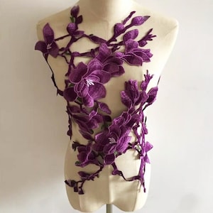 Purple Lace Flower Appliques, 46*32 cm Large Patch Appliques, Lace Sewing Floral Applique, Iron-on Embroidery Appliques, Wedding Supplies