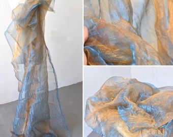 Illusion Gradient Organza Fabric, Metallic Luster Pleat Fabric, Textured Pleated Fabric, Stiff Transparent Mesh Fabric, Sheer Wedding Fabric