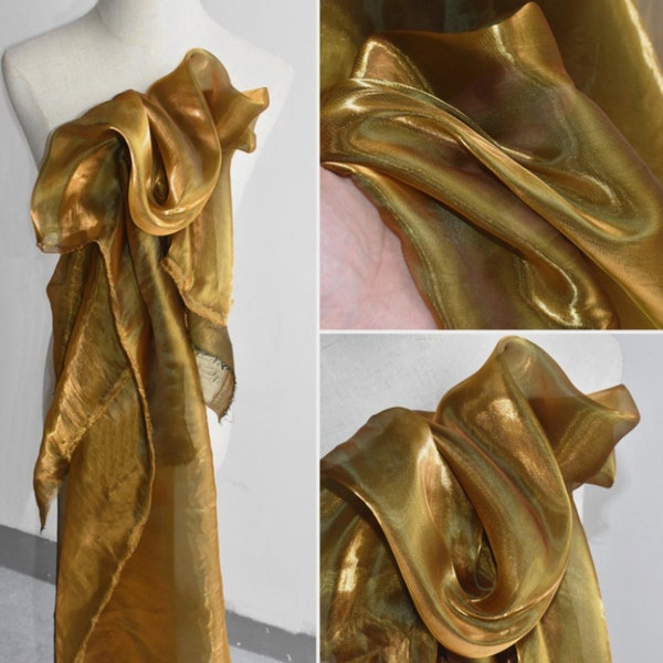 Glazed Gold Soft Glitter Organza Fabric, Metallic Luster Laser Fabric, Smooth Illusion Mesh Fabric, Gradient Wedding Fabric, Sewing Fabrics