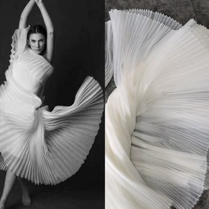 Hard Yarn Organza Fabric, Gradient Pleated Fabric, 59&#39;&#39; Wide Designer Fabric, 5 Color Options, Textured Fabric, Wedding Designer Fabrics