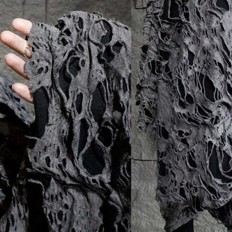 Black Fabric Rips Black Soft Jacquard Fabric, Double Layer Knit Fabrics, Texture See ...