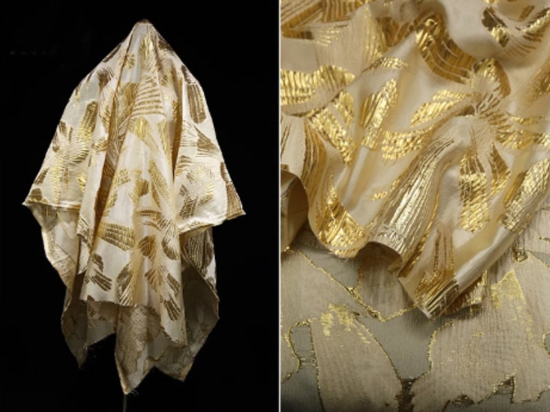 3D Embossed Jacquard Fabric, Gold Texture Wedding Fabric, Gilt Brocade