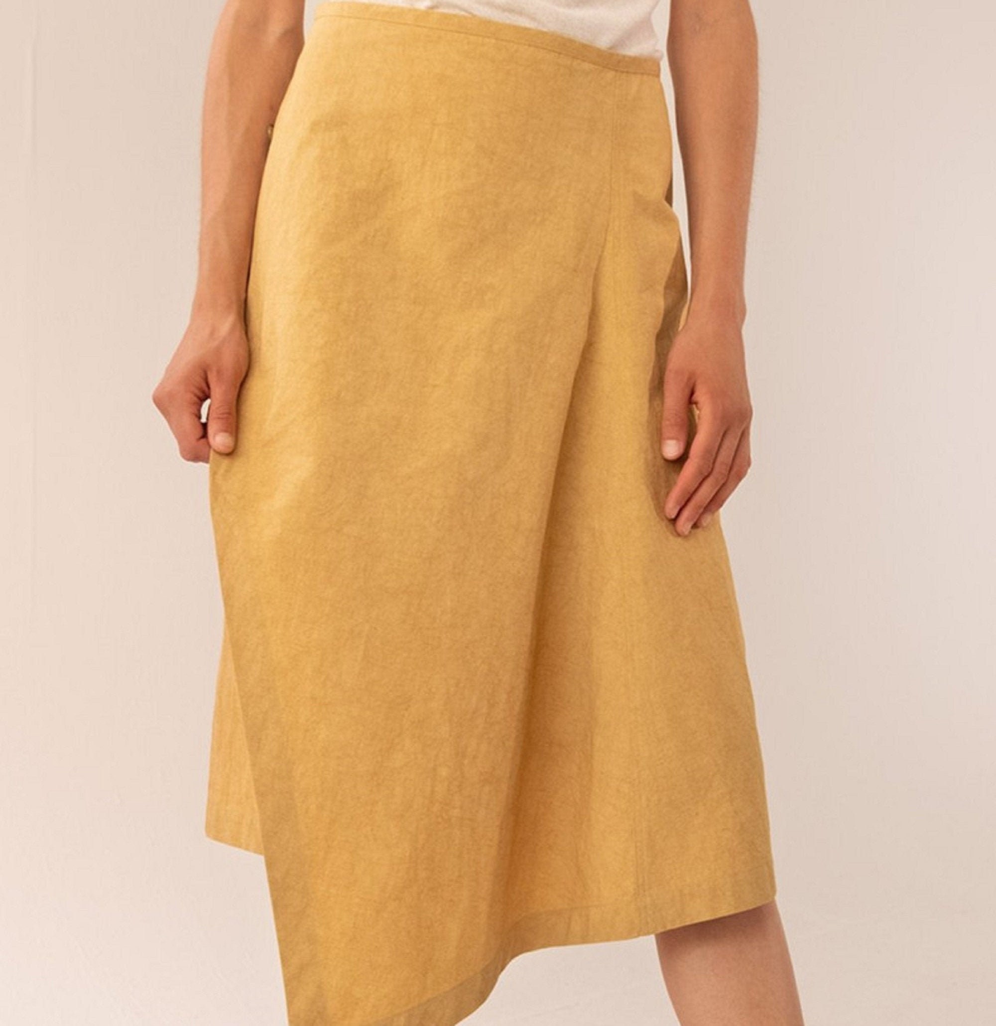 Linen Midi Skirt Yellow High Waisted Skirt Midi Skirt Etsy
