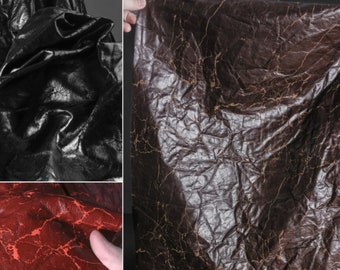 Black Distressed Leather Fabric, Rock Crackle Pleated Fabric, Flocking Faux Leather Fabrics, Fabric For Windbreaker/Bags, Waterproof Fabric
