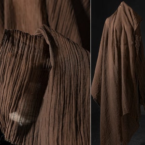 Dark Brown Pleated Fabric, Cotton Texture Pleat Fabric, Soft Draped Fabric, Cotton Linen 180g/m Fabric, Fabrics for Shirt, Craft Decorations