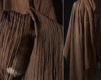 Dark Brown Pleated Fabric, Cotton Texture Pleat Fabric, Soft Draped Fabric, Cotton Linen 180g/m Fabric, Fabrics for Shirt, Craft Decorations