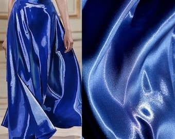 Blue Liquid Aqua Satin Fabric, Sparkling Silky Mermaid Fabric, Reflective Crystal Wedding Fabric, 59'' Wide Designer Fabrics