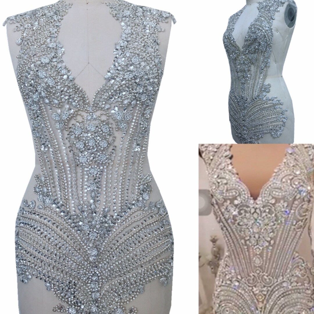 Large white Rhinestone applique, rhinestone wedding dress, crystal applique for couture, ball gowns main image 1