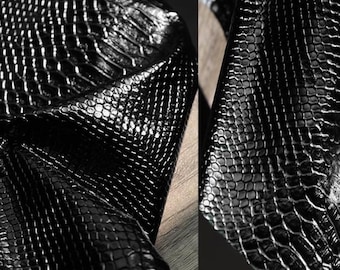 Matte Black PU Leather Fabric, Heavy Textured 3D Fishscale Fabric, Faux Leather Transformation Fabrics, 55'' Width Abrasion-resistant Fabric