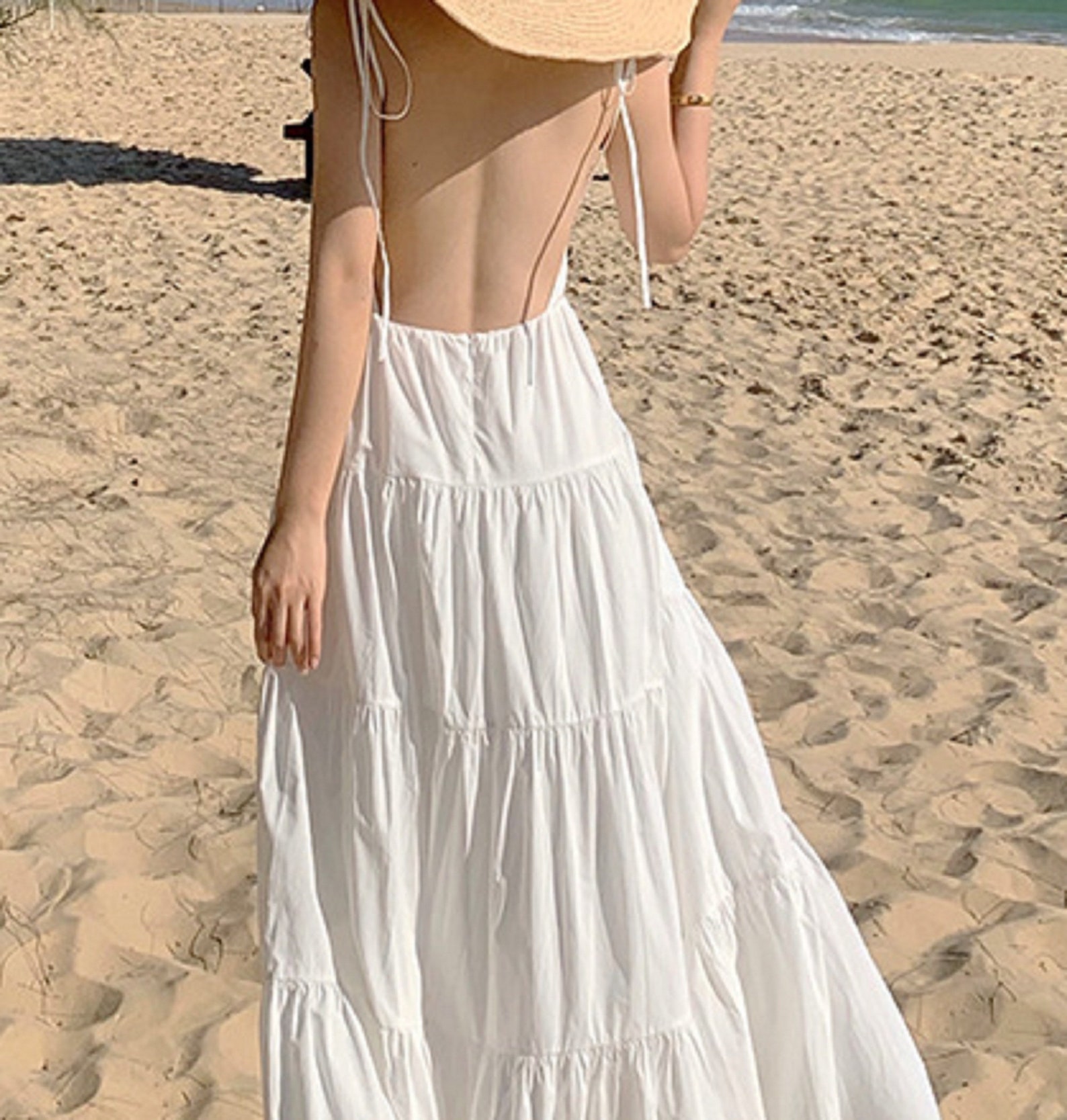 White Boho Beach Dress Backless Cottagecore Dress White | Etsy