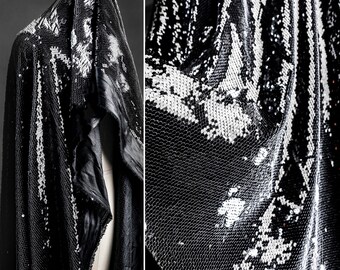 Tela creativa de lentejuelas en blanco y negro, tela de onda marina blanca horizontal, tela de malla 3D, tela de tul de encaje de malla, telas de boda de moda