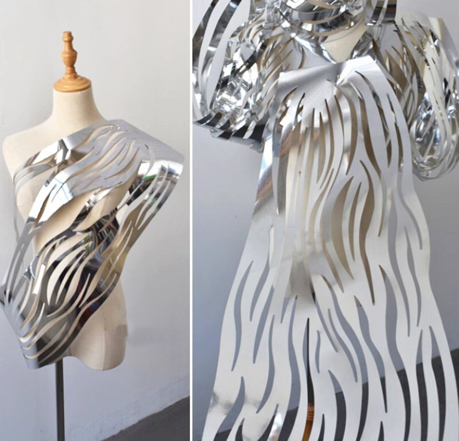 Silver Modelling Material Double-sided Silver Mirror Fabric, Film Wave Texture Paper Fabric, PVC ...