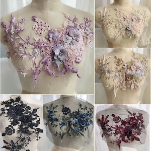 マルチカラーの花の刺繍アップリケ、大きなサイズの花のアップリケパッチ、レースの花のアップリケ工芸品、花のウェディングドレス、DIY工芸品