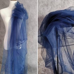 Navy Dense Ultra-Sheer Tulle Fabric, Lace Mesh Ball Gown Textile, Bridal Couture Designer Material, Avant-Garde Fashion Supplies