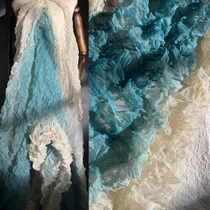 Crystal Pleated Cyan Blue Gradient Fabric, Textured Pleated Fabric, Window Wedding Creative Designer Fabric