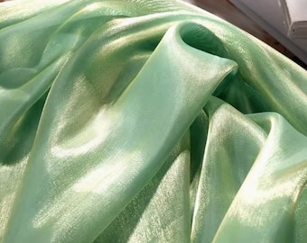 Tela de organza verde, telas de organza transparentes con degradado, tela de costura con hilo de ilusión, tela de boda con textura de malla, tela de boda con brillo