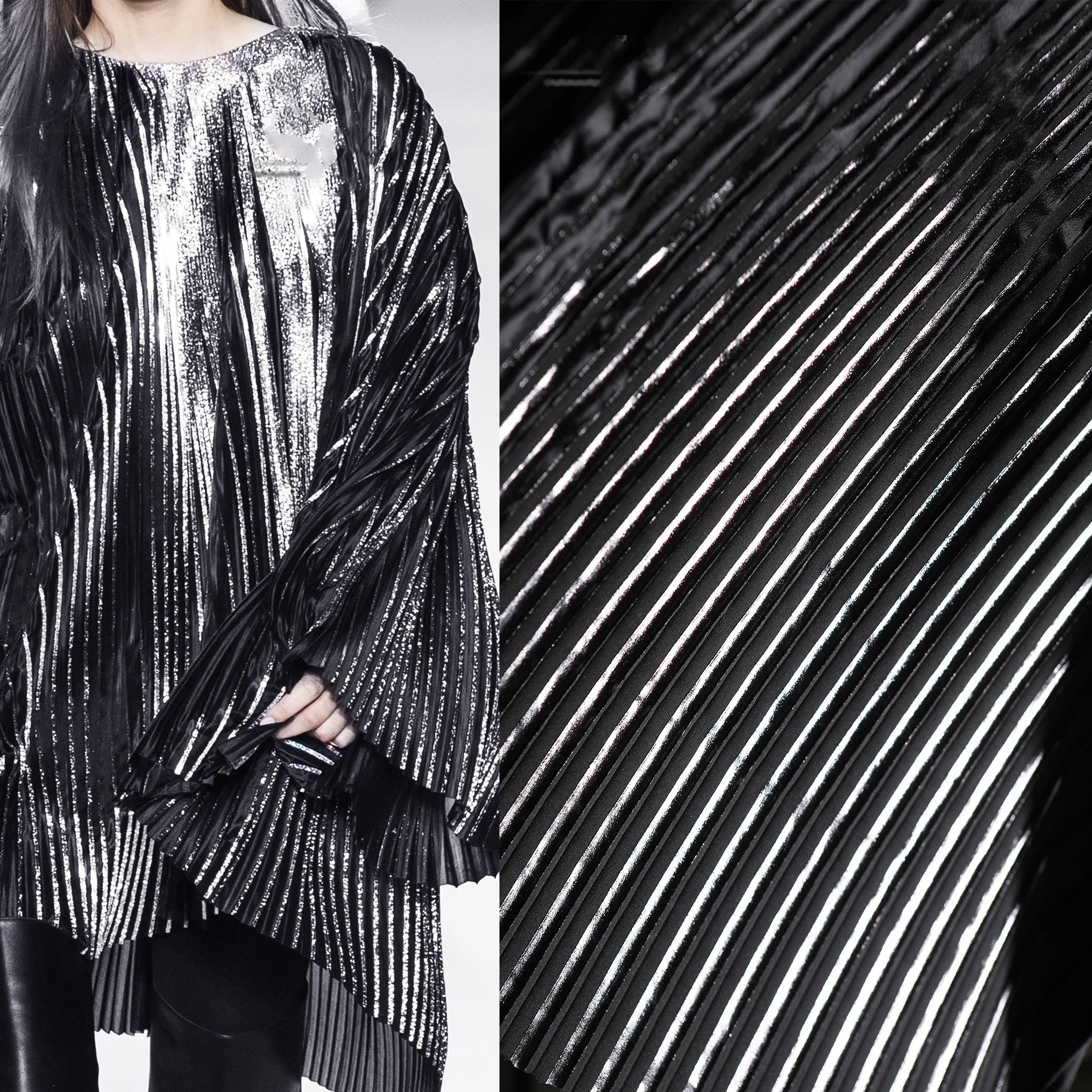 Silver Leather Ruffle Fabric, 145 cm wide ruffle, Stage Walking Fabric, Half Yard Fabric, Perfect Gift for Costume Designers