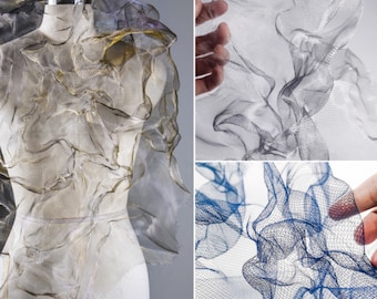 Gold Wire Mesh Fabric, Cloud And Smoke Into Rain Decor Fabric, Steel Hard Mesh Tulle Fabric, Blue 39&#39;&#39; Width Fabric, Sold By The Half Yard