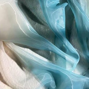 Cerulean-beige Ombre Organza, Soft Sheer Airy Hanfu Robe Fabric, Dense ...