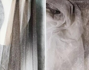 Creative Gray White Gradient Fabric, Shiny Gold Speckles, Clothing Fabric, Photo Background, Evening Dress DIY, Tulle Designer Fabric