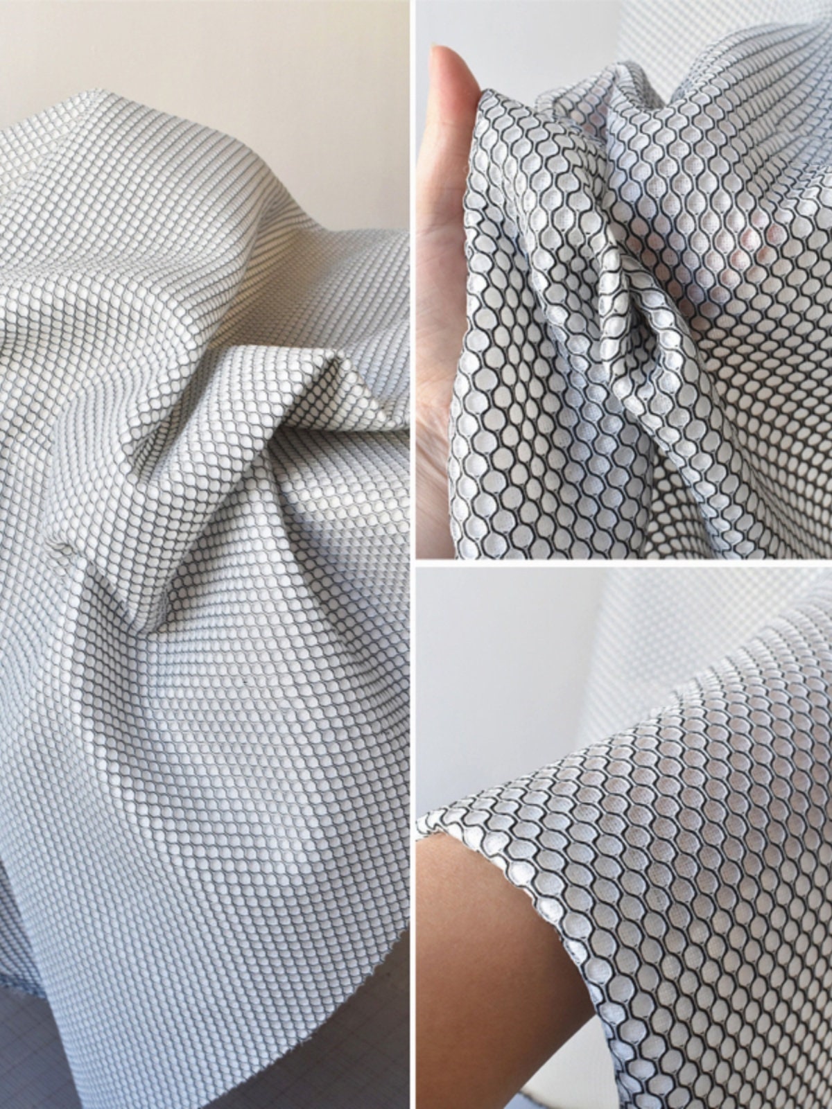 Hexagonal Honeycomb Pleated Fabric, Creative Stretch 3D Fabric, White Textured Fashion Fabric, Handmade Wedding Fabric, Half Yard Fabrics