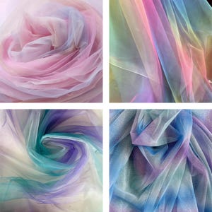 Colorful Soft Organza Fabric, Gradient Rainbow Organza Fabric, 59&#39;&#39; Width Fabric By Half Yard, Wedding Tulle Fabric, DIY Craft Supplies