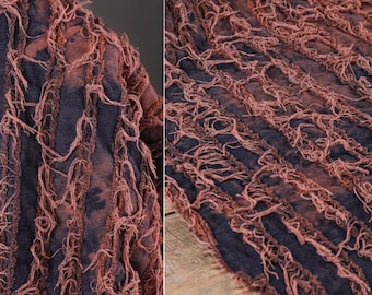 Denim stof met tie-dye franjes, roestkleurige retro stof, vintage denim stof met kleurverloop, 59'' brede katoenen stoffen, zware structuurstof